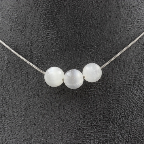 Selenite from Morocco 8 mm 3 beads necklace