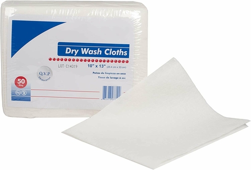 Dry Wash Cloths 10" x 13". Case of 500 Disposable Wash Cloths for