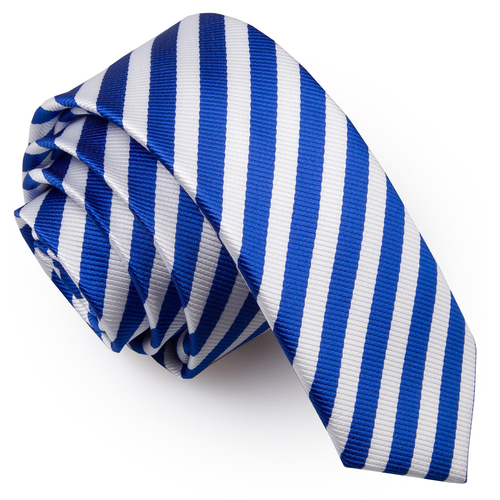 Thin Stripe Skinny Tie - White & Royal Blue