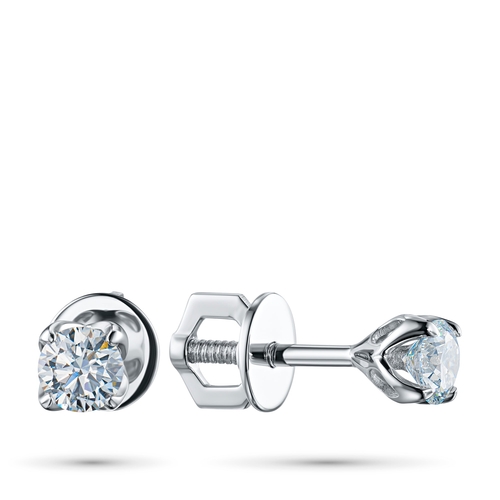 14K White Gold Earring Studs with 2 Round-Cut Lab-Created Diamonds