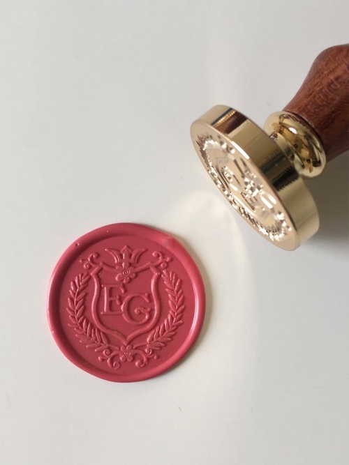 Main Wreath & Crest design Wedding Wax Seal Stamp with initials image