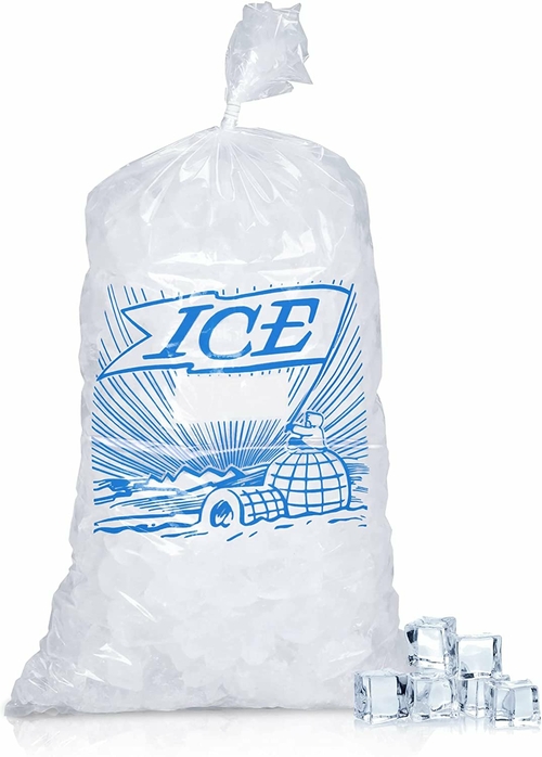 Pack of 500 Printed Metallocene Ice Bags 20 lb, 13 1/2 x 28. Open End