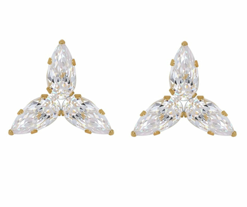 14k Gold Dainty Cubic Zirconia Cluster Stud Earrings