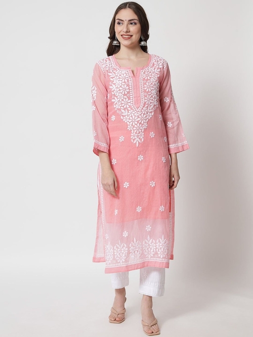 Chikankari Kota Cotton straight Kurta with Matching Slip (Size-L)