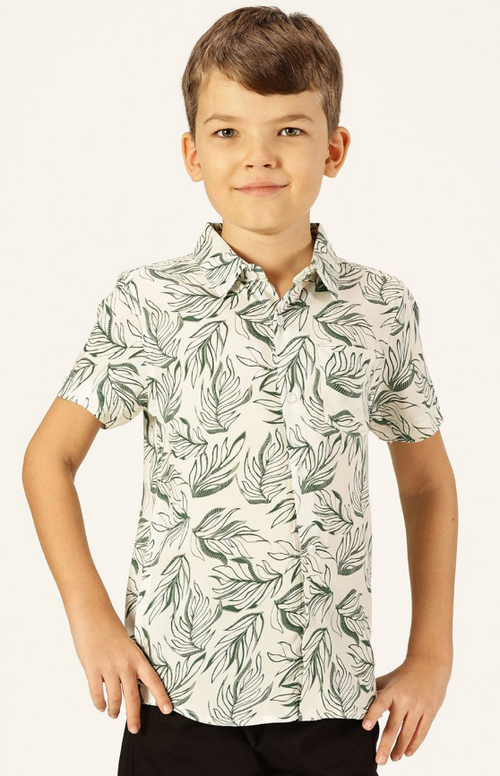 Boys Premium Spread Collar Floral Printed Cotton Casual Shirt (Color