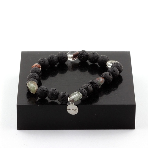 Green Ghost Quartz from Brazil + Lava Bracelet 8 mm Beads