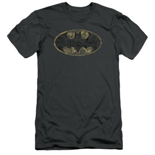 Batman-Tattered Logo - Short Sleeve Adult 30-1 Tee - Charcoal, Sma