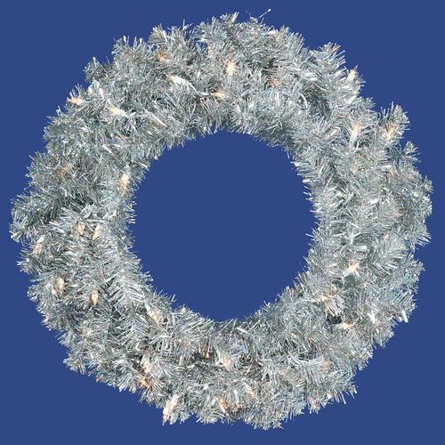 Silver Dura-Lit Wreath with Warm White LED Lights, 24 in.