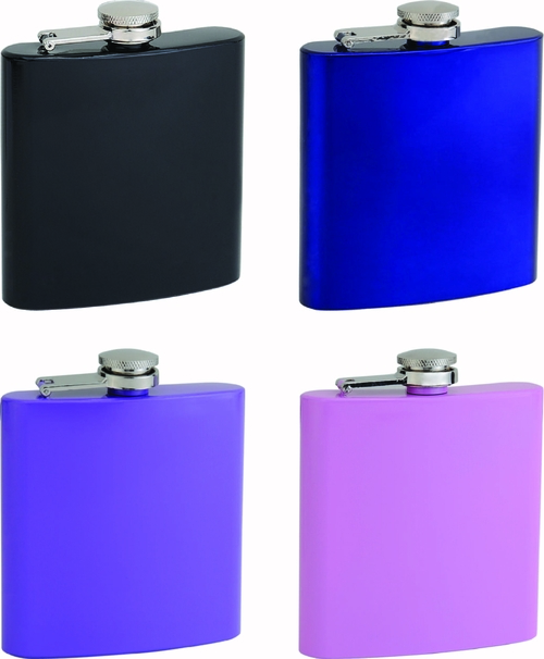 6oz Powder Coated Colored Hip Flasks