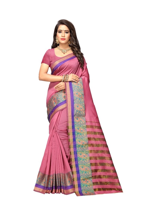 Generic Women's Cotton Silk Saree(Salmon, 5.5-6