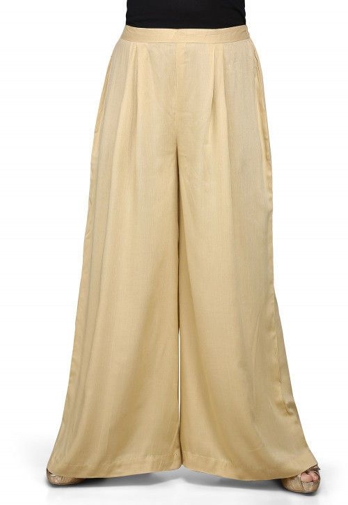 Plain Rayon Palazzo in Cream (Size-32) (Color-CREAM)