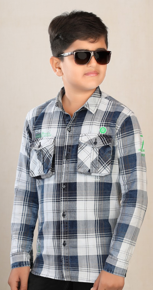 Boys Checked Cotton Casual Shirt (Color Blue) (Size 4 - 5 Years)