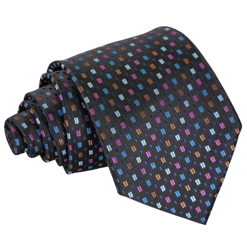 Bohemian Geometric Classic Tie - Black with Blue and Pink