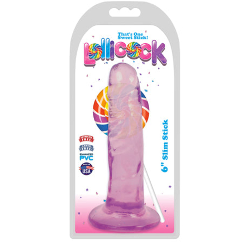 Curve Toys Lollicock Slim Stick 6 in. Dildo with Suction Cup Grape Ice