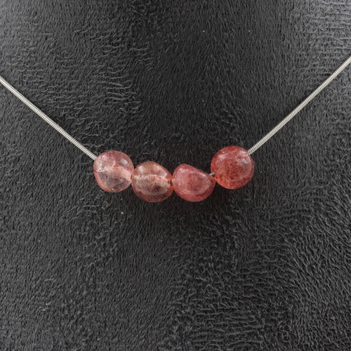 Strawberry Quartz from Madagascar 4 beads necklace. 