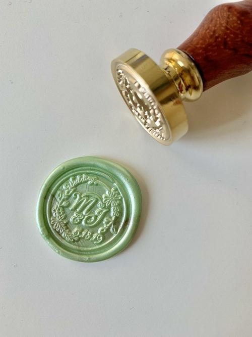 Wreath design Wedding Wax Seal Stamp with initials and date