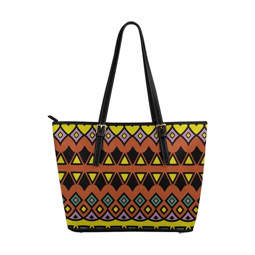 Large Leather Tote Shoulder Bag - Bohemian Multicolor Illustration