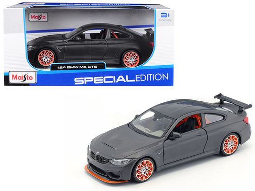 BMW M4 GTS Gray with Carbon Top and Orange Wheels 1/24 Diecast Model