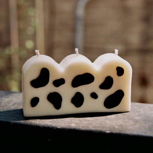 Scallop Soy Pillar Candle - Cow Print