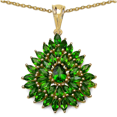 14K Yellow Gold Plated 3.36 Carat Genuine Chrome Diopside.925 Sterling