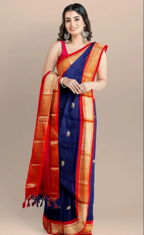 Women's Traditional Paithani Cotton Silk Saree With Blouse Piece (