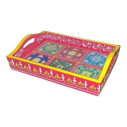 Bird Printed Decorative Round Wooden Tray for Decor - Beautiful Acacia