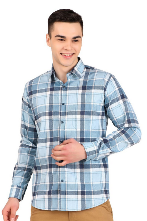 Men Premium Spread Collar Tartan Checked Cotton Slim Fit Casual Shirt