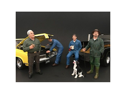Mechanics and Customer and a Dog 5 piece Figurine Set for 1/18 Scale