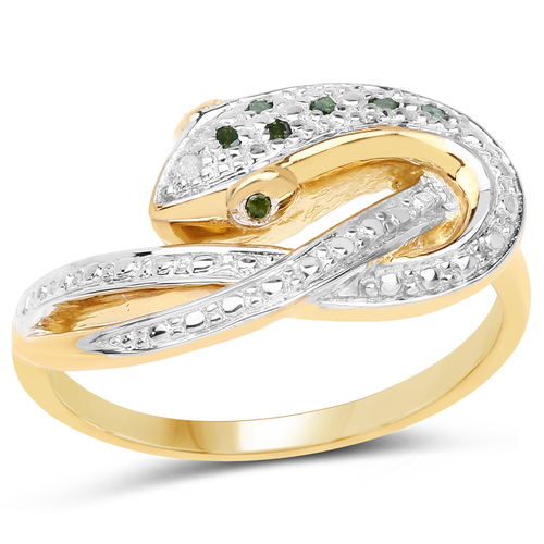 14K Yellow Gold Plated 0.06 Carat Genuine Green Diamond and White