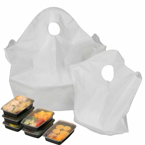 Pack of 200 White Take Out Bags with Loop Handle 14 x 11.5 x 12 + 11