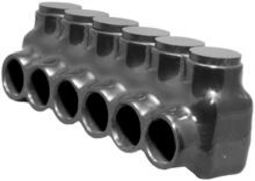 Black Insulated Multi-Cable Connector - Single Entry 6 Ports 250 - 6