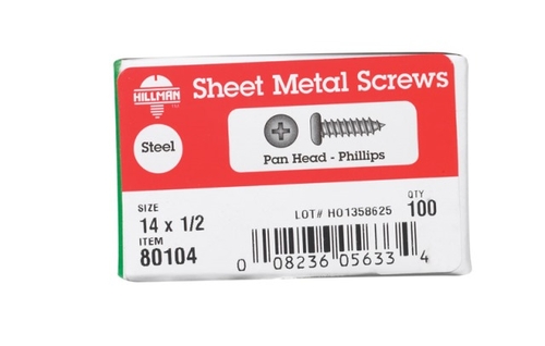 Hillman 80104 14 x 1.5 in. Philip Pan Head Zinc Plated Sheet Metal Scr