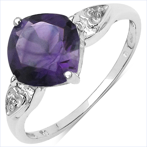 2.06 Carat Genuine Amethyst & White Topaz .925 Sterling Silver Ring