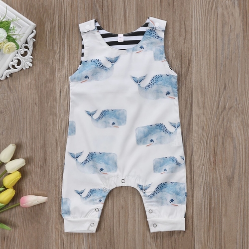 2017 Babies Sleeveless Whale Printing Romper