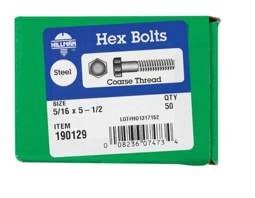 Hillman 190129 0.31 x 5.5 in. Low Carbon Hex Bolt