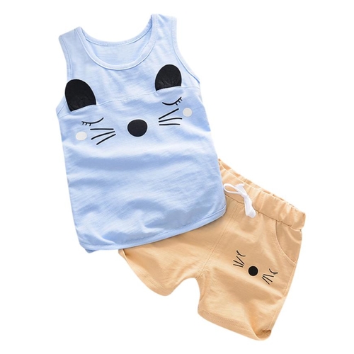 2 Pcs Infant Baby Boys Girls Cat Print Tops