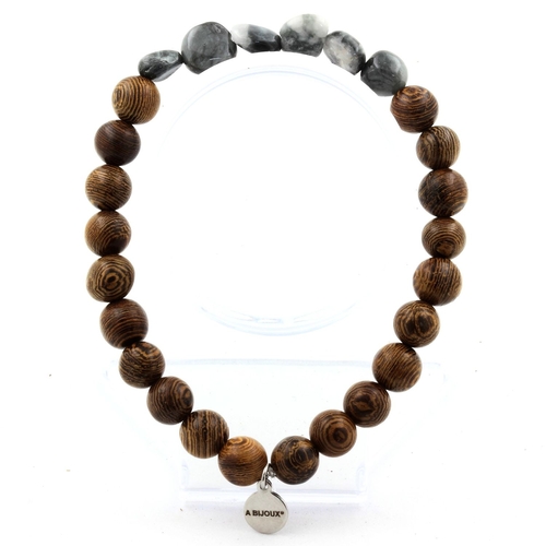 Hawk's Eye from South Africa + wood Bracelet 8 mm Beads.