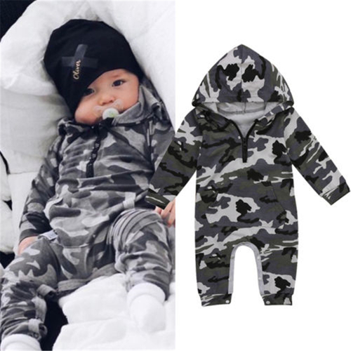 Infant Baby Boy Hooded CamouflageRomper Newborn
