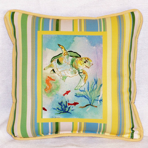 Betsy Drake SN098 Betsy's Sea Turtle Small Outdoor-Indoor Pillow 