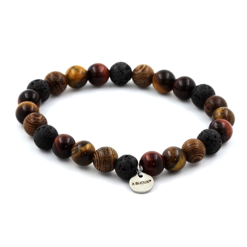 Tiger's Eye + Lava + Red Tiger's Eye + Wood Bracelet 8 mm Beads.