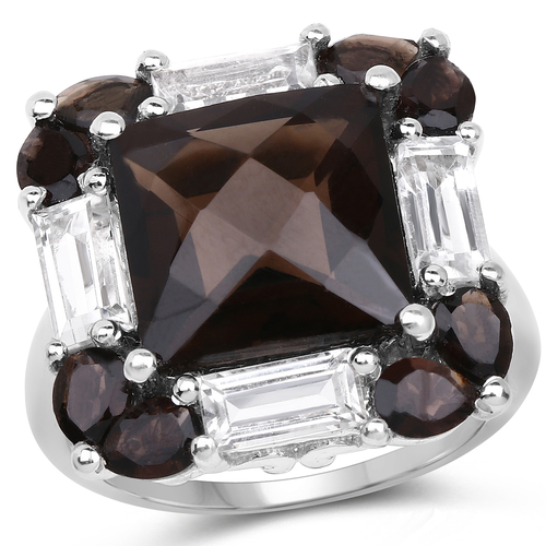 7.43 Carat Genuine Smoky Quartz & White Topaz .925 Sterling Silver