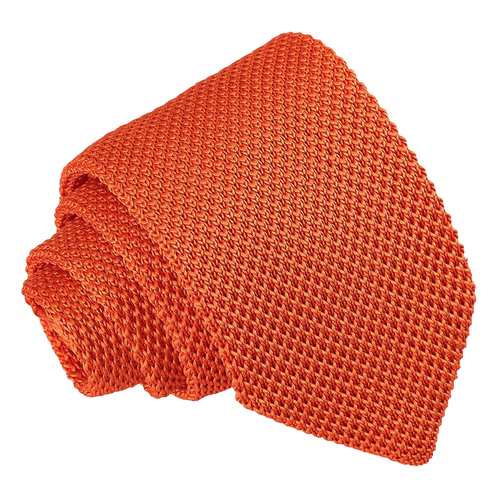 Plain Knitted Slim Tie - Burnt Orange
