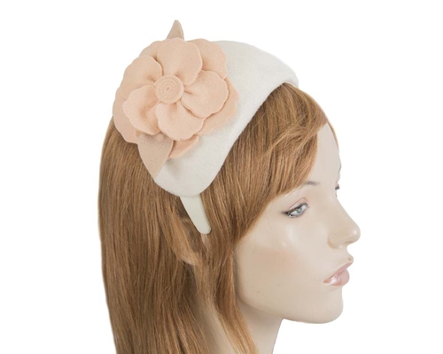 Wide cream & nude winter headband with flower