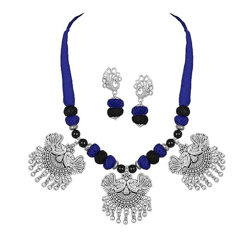 Jewellery for Less Oxidised Silver Plated Tribal 3 Peacock Design