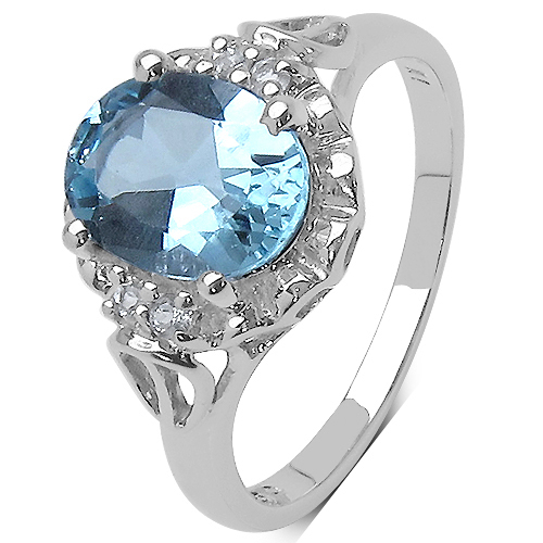 2.59 Carat Genuine Blue Topaz & White Topaz .925 Sterling Silver Ring