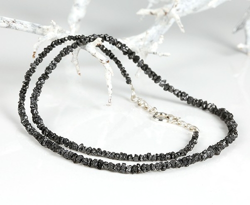 Black diamond necklace with silver finish