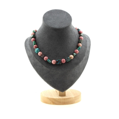 Chrysocolla from the USA + Rhodonite 8 mm beads necklace.