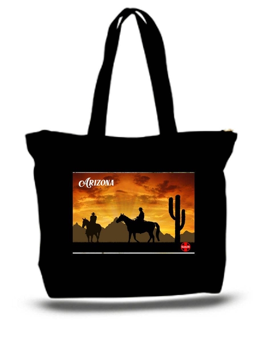 Arizona Sunset Cowboys art Travel Poster tote Bag