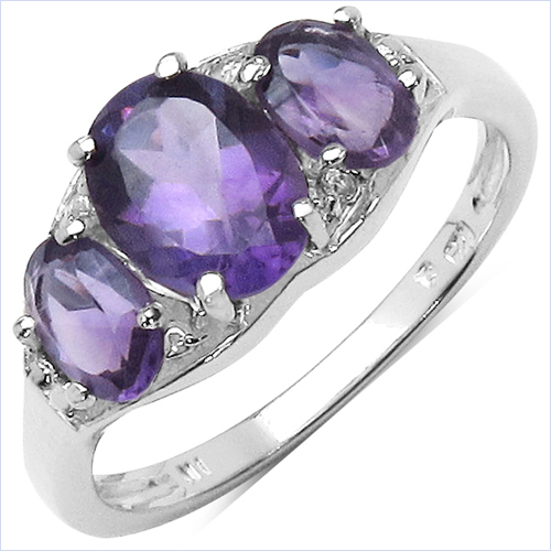 2.07 Carat Genuine Amethyst & White Topaz .925 Sterling Silver Ring