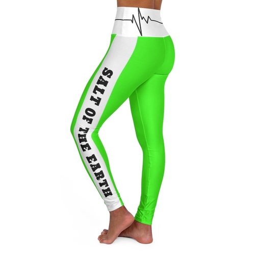 High Waisted Yoga Leggings, Neon Green Salt of the Earth Matthew 5:13